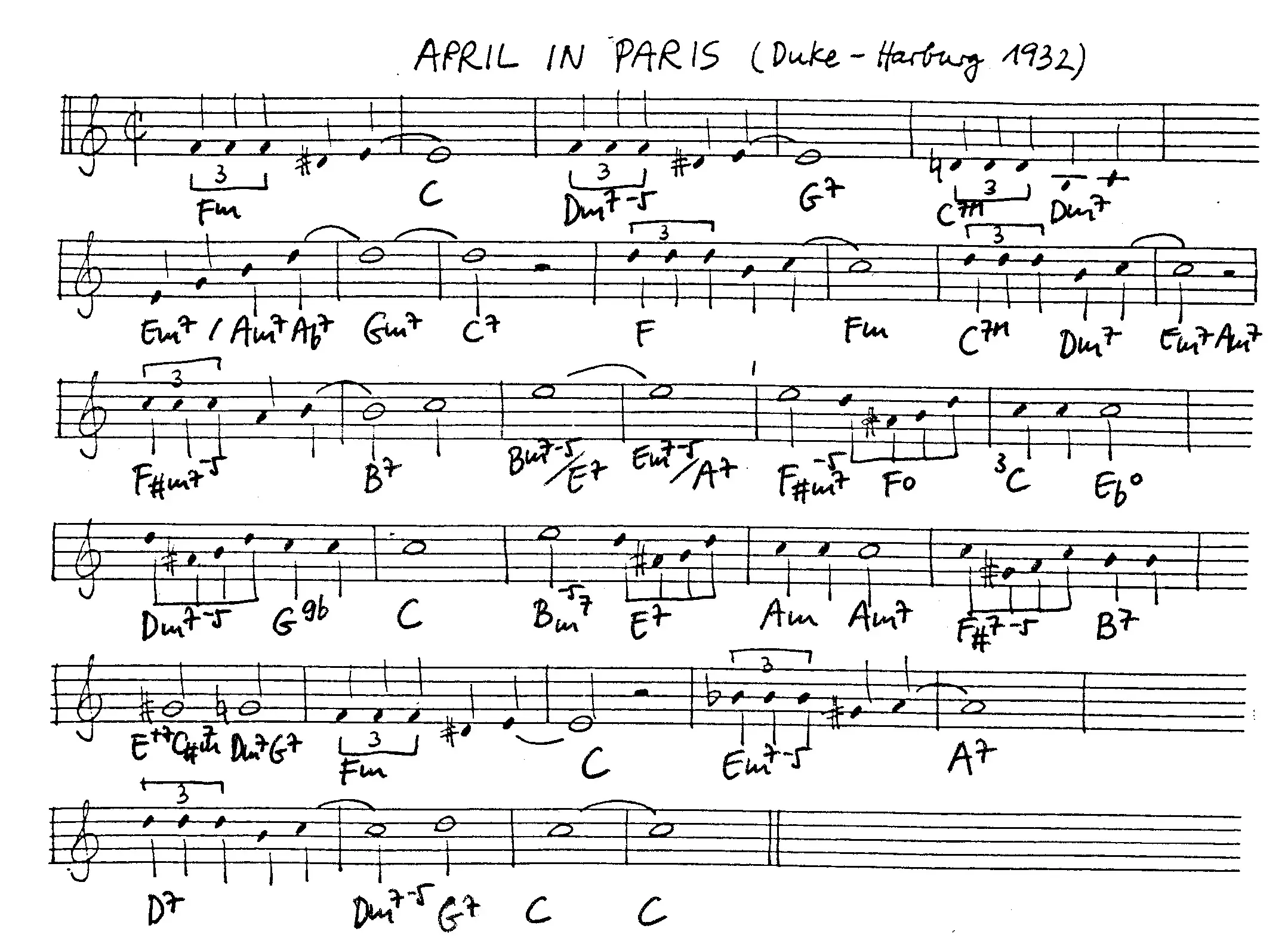 april in paris free jazz leadsheet - Courtesy of the Jungle Jazz Band